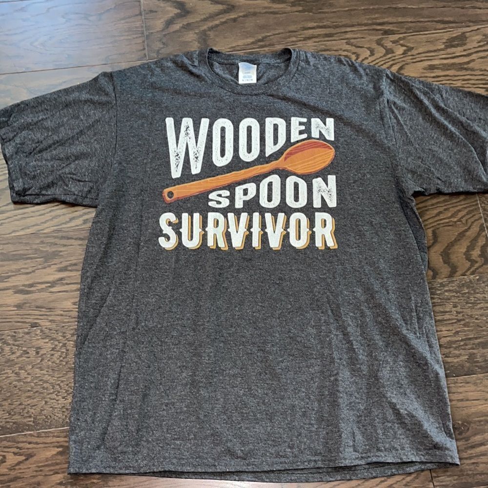 New comedy Baby Boomer Wooden Spoon Survivor gray grey pickleball shirt XL NWOT